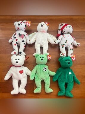 Ty Beanie Babies Bear Lot of 6 - Vintage Plush Bundle Glory Halo Kicks Erin